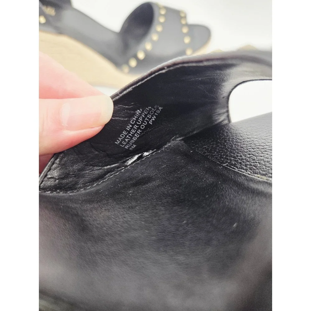 Michael Kors Black Women's Espadrille Stud Platform Logo Wedges Sandals, Sz.8M